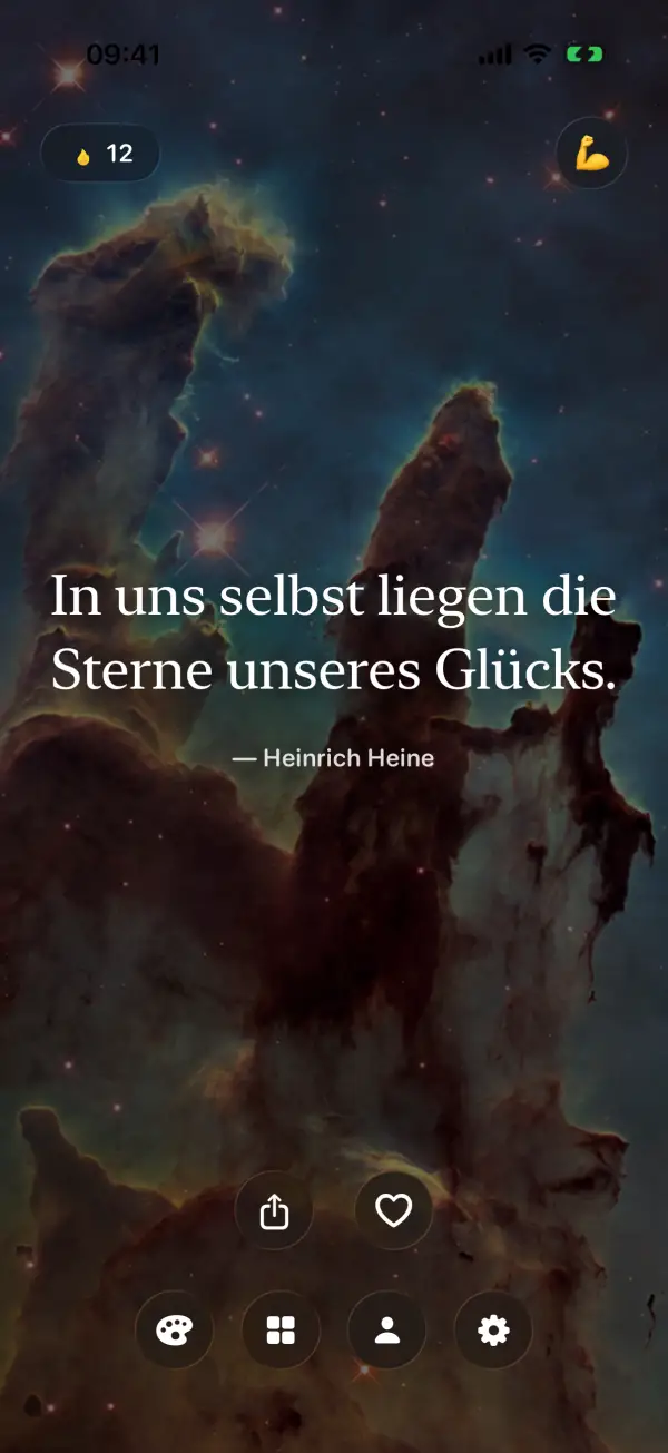 Feed von DailyQuotes mit einem Zitat von Heinrich Heine vor einem Sternennebel