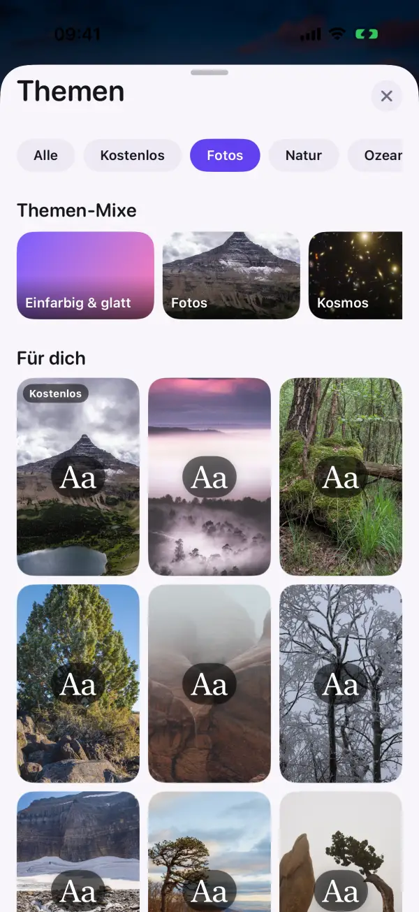 Auswahl an Foto-Hintergründen und Themen-Mixen