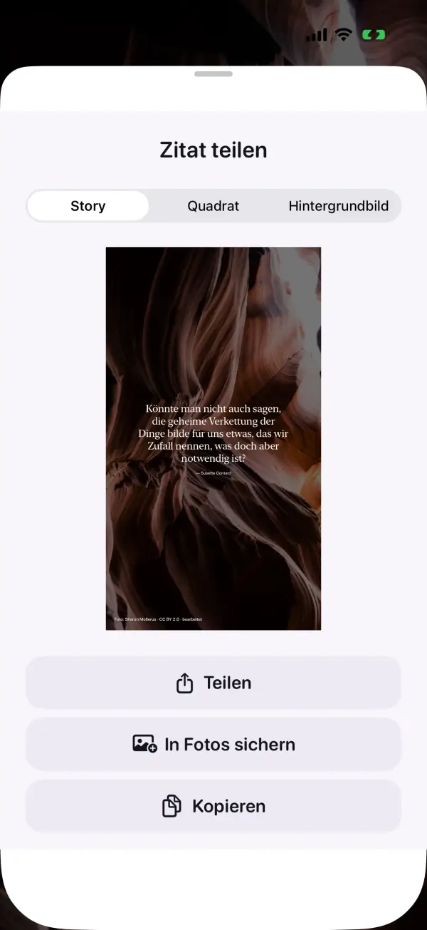 Zitat teilen als Story, Quadrat oder Hintergrundbild