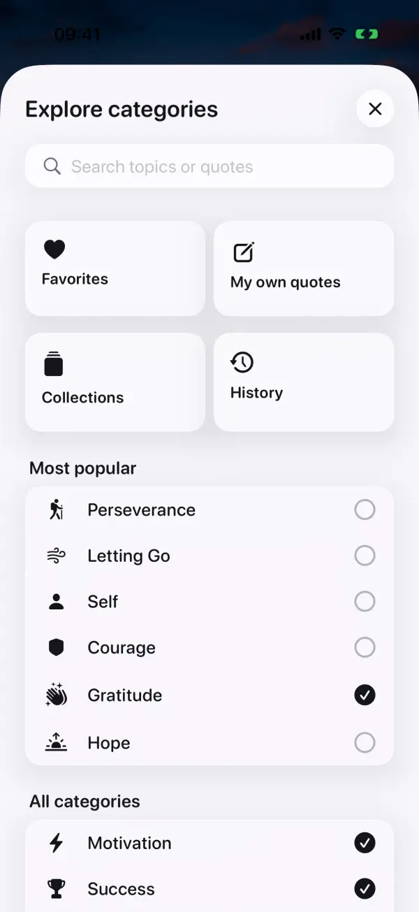 Explore categories with search, favorites, collections and popular topics