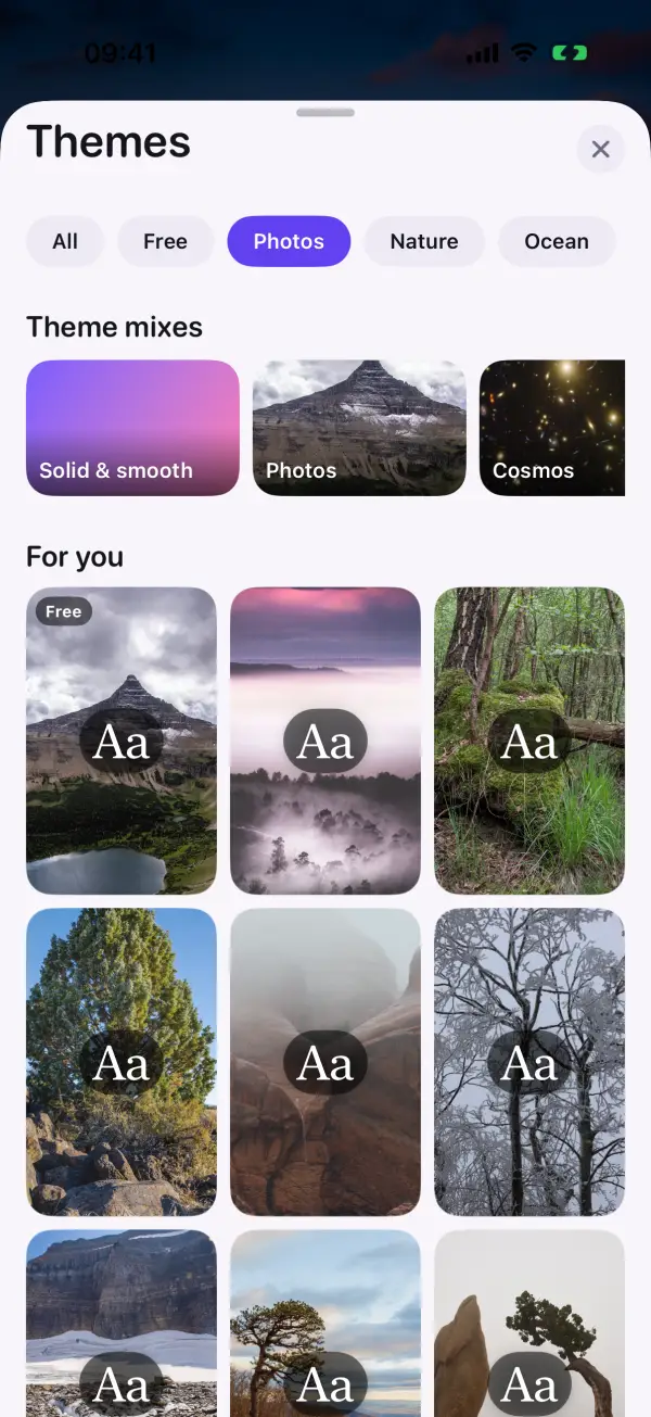 Selection of photo backgrounds and theme mixes