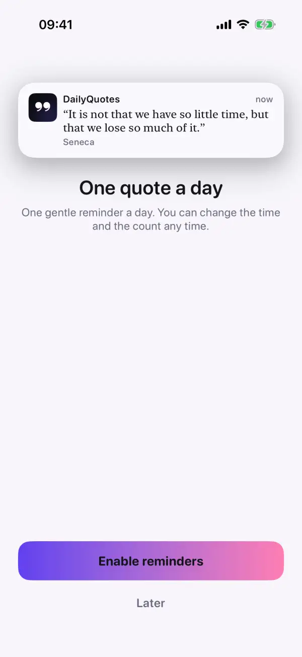 Reminder setup with a sample notification
